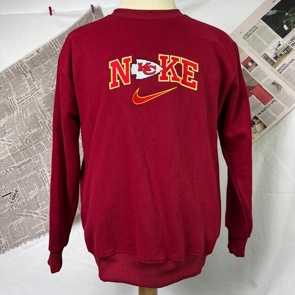 Kansas City Football Team Embroidered Red Crewneck Sweatshirt | Red - Picture 1 of 5